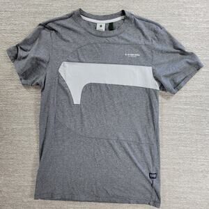 G-Star RAW One Cut T-Shirt Mens Small Gray White Spell Out Crew Neck‎ Thick